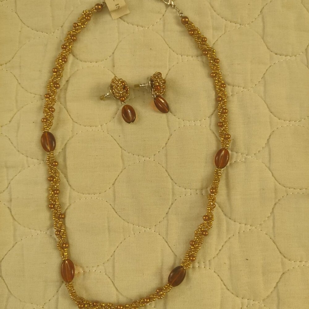 Amber Beaded Necklace and Earrings Set